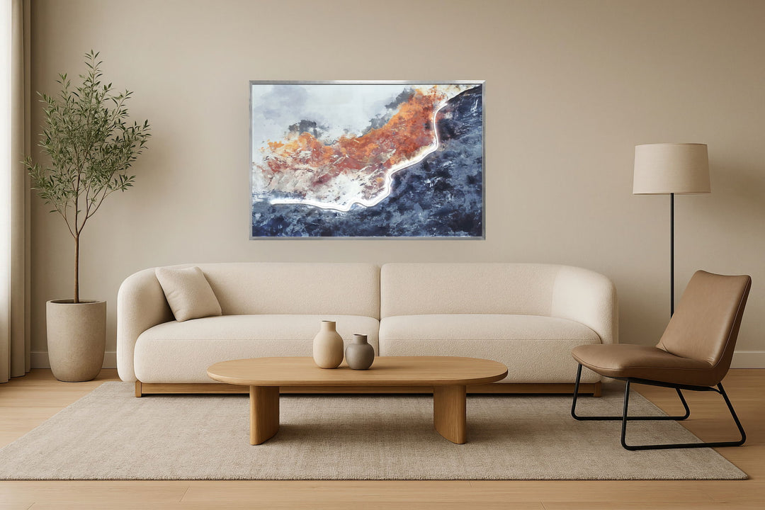 "Ethereal Glow" Hand-Embellished LED In Frame - Silver / Orange / Blue