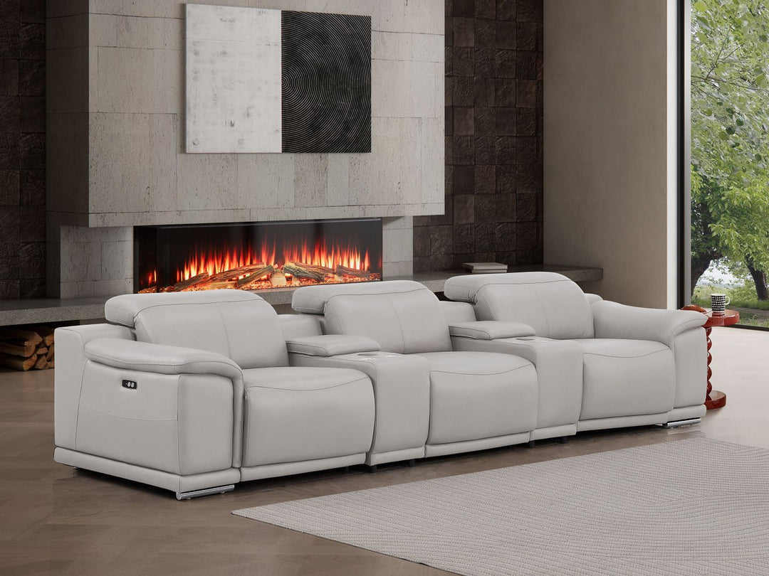 2679 - Genuine Leather Sofa With 3 Power Recliners & Dual Storage Consoles