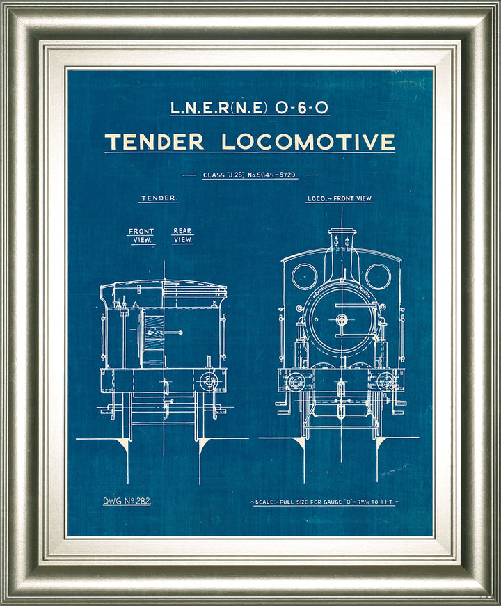 Locomotive Blueprint III By Wild Apple Portfolio - Framed Print Wall Art - Blue