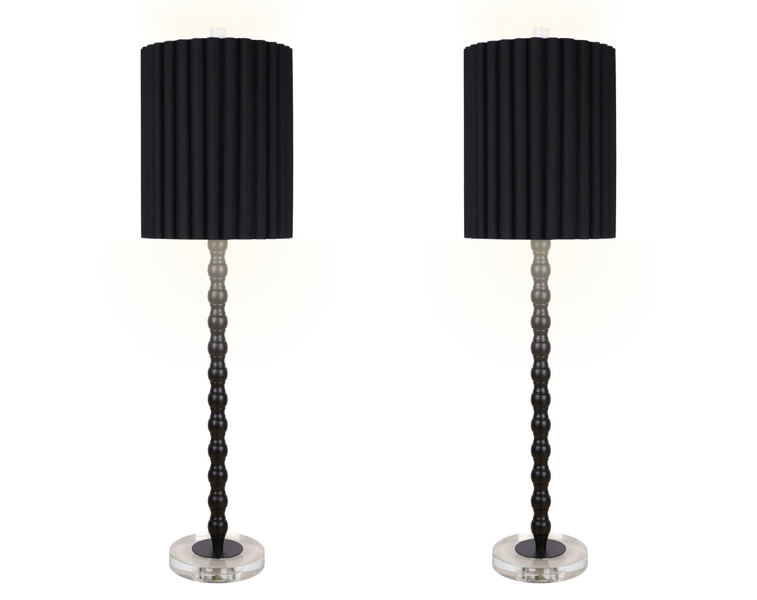 "Obsidian Elegance" Metal Buffet Lamp (Set of 2) - Black / Clear Crystal