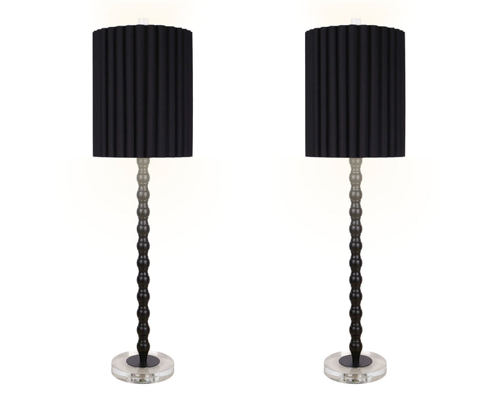 "Obsidian Elegance" Metal Buffet Lamp (Set of 2) - Black / Clear Crystal