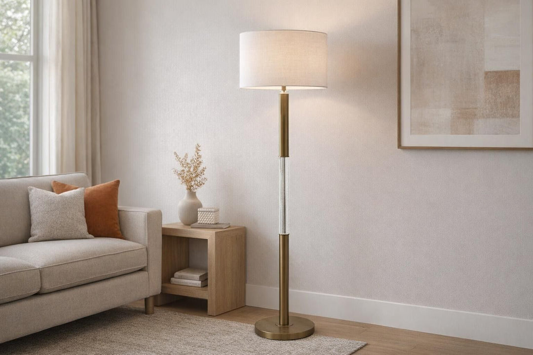 Golden Brilliance Metal &amp; Seeded Crystal Floor Lamp With Night Light - Matte Golden Bronze