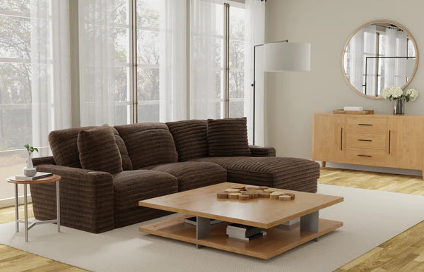 Comfrey Oversized Corduroy Chocolate Sectional with Cupholders
