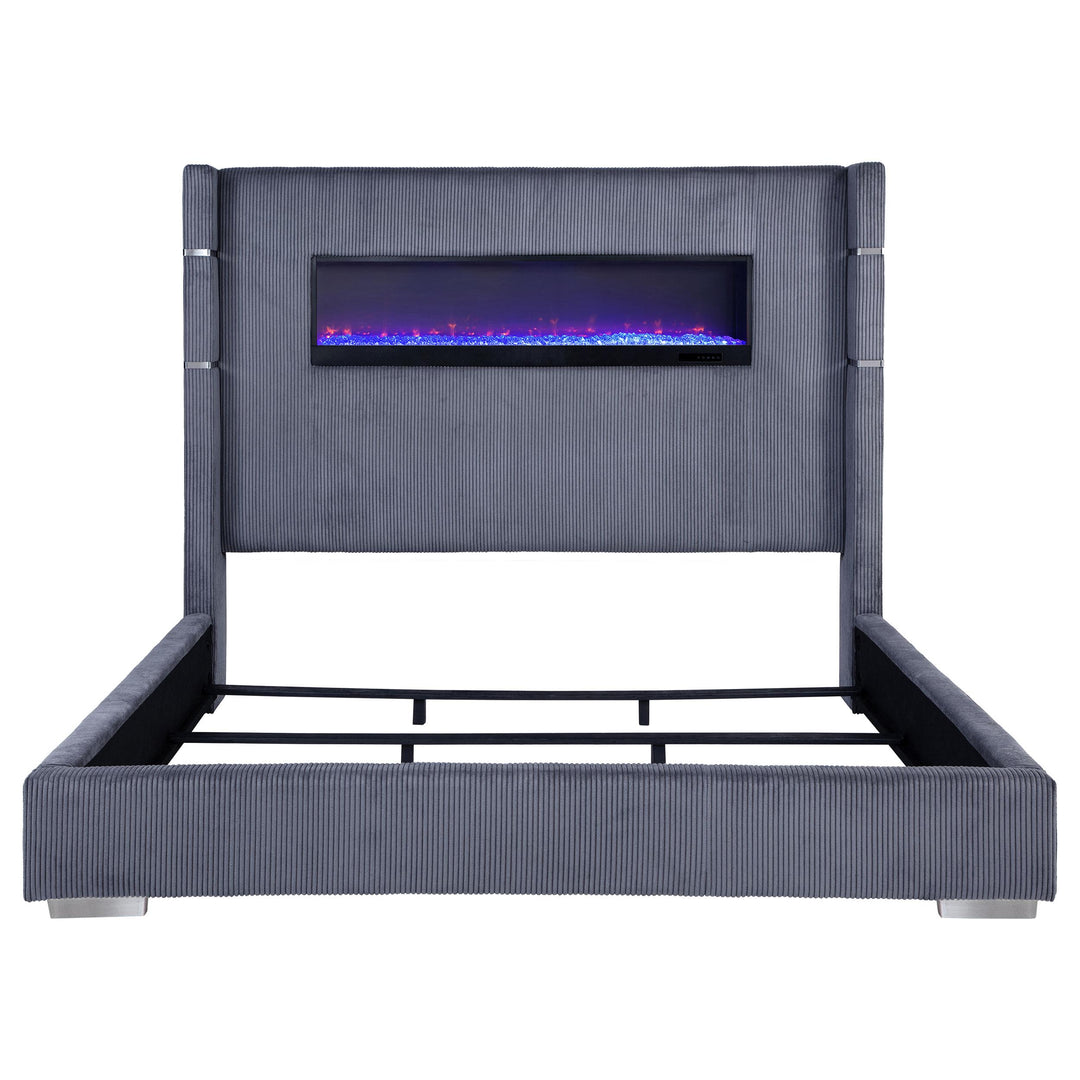 Tisdall Upholstered Eastern King Flame Visualizer Bed Grey