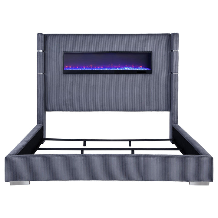 Tisdall Upholstered Eastern King Flame Visualizer Bed Grey