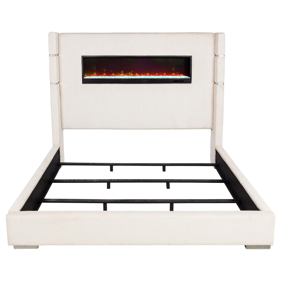 Tisdall Upholstered Eastern King Flame Visualizer Bed Cream