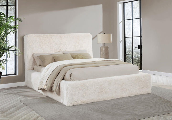 Rebecca Faux Fur Upholstered Eastern King Bed Cream