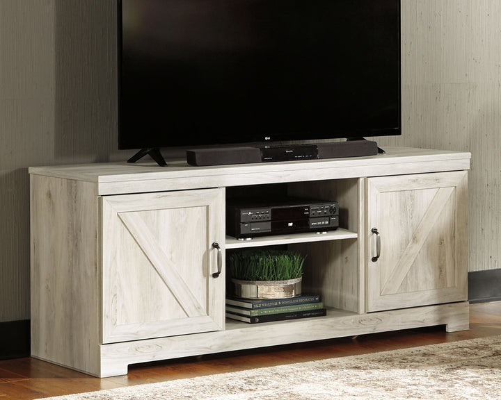 Bellaby - Entertainment Center - TV Stand With Faux Firebrick Fireplace Insert - Whitewash