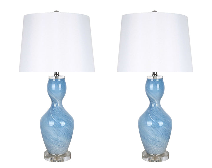 "Azure Elegance" Art Glass Table Lamp (Set of 2) - Blue Art Glass