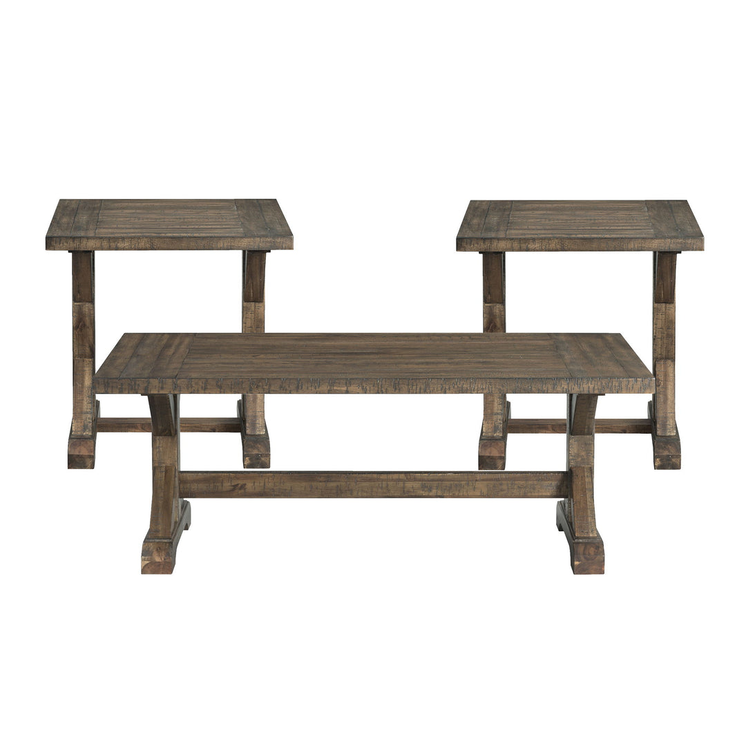 Finn - 3 Piece Accent Trestle Table Set (Coffee Table &amp; Two End Tables) - Dark Walnut