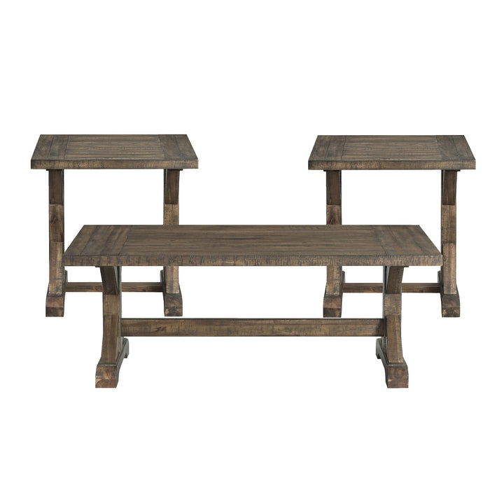 Finn - 3 Piece Accent Trestle Table Set (Coffee Table &amp; Two End Tables) - Dark Walnut