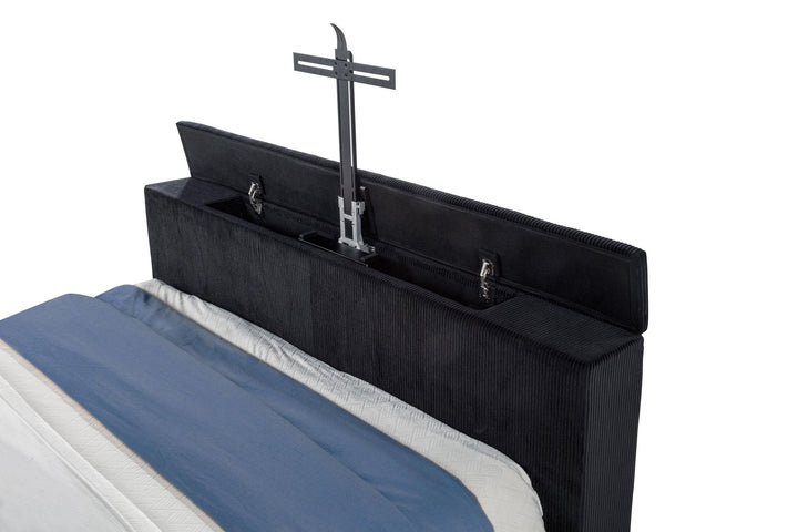 Tisdall Eastern King Flame Visualizer Wingback TV Bed Black