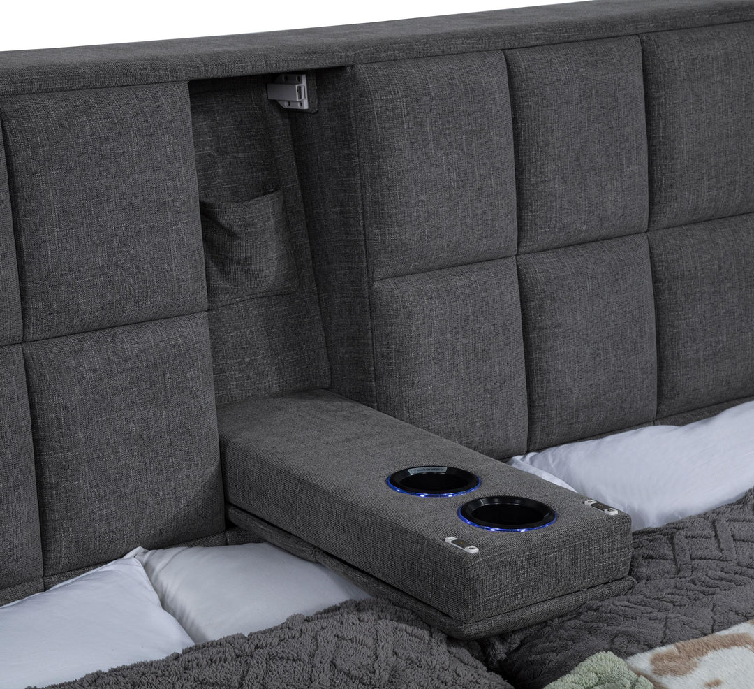 Dreux Upholstered Eastern King Panel Platform Bed Grey