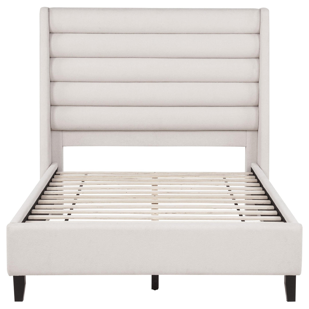 Leslie Upholstered Tufted Full Wingback Platform Bed Beige