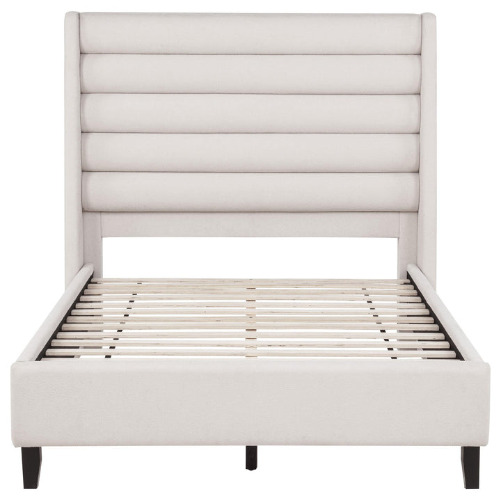 Leslie Upholstered Tufted Full Wingback Platform Bed Beige