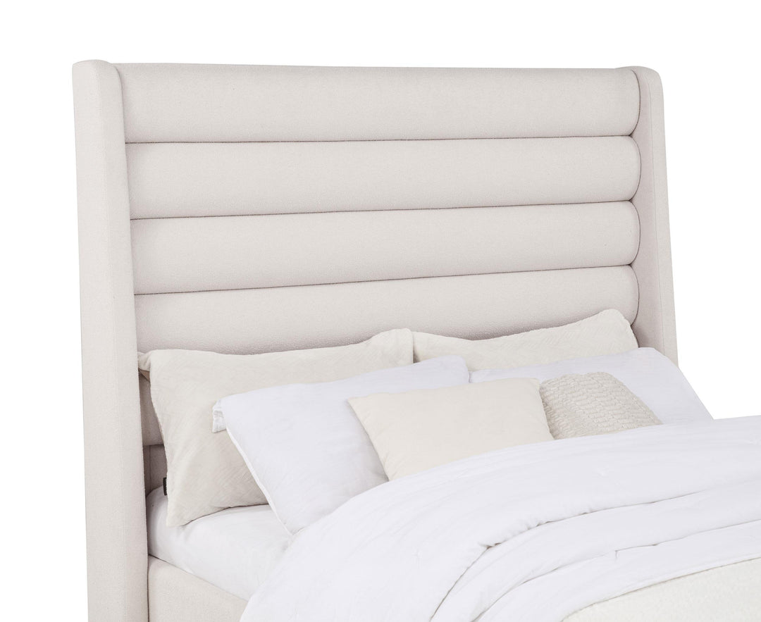 Leslie Upholstered Tufted Full Wingback Platform Bed Beige