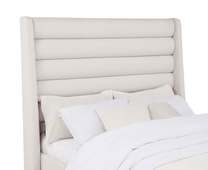 Leslie Upholstered Tufted Full Wingback Platform Bed Beige