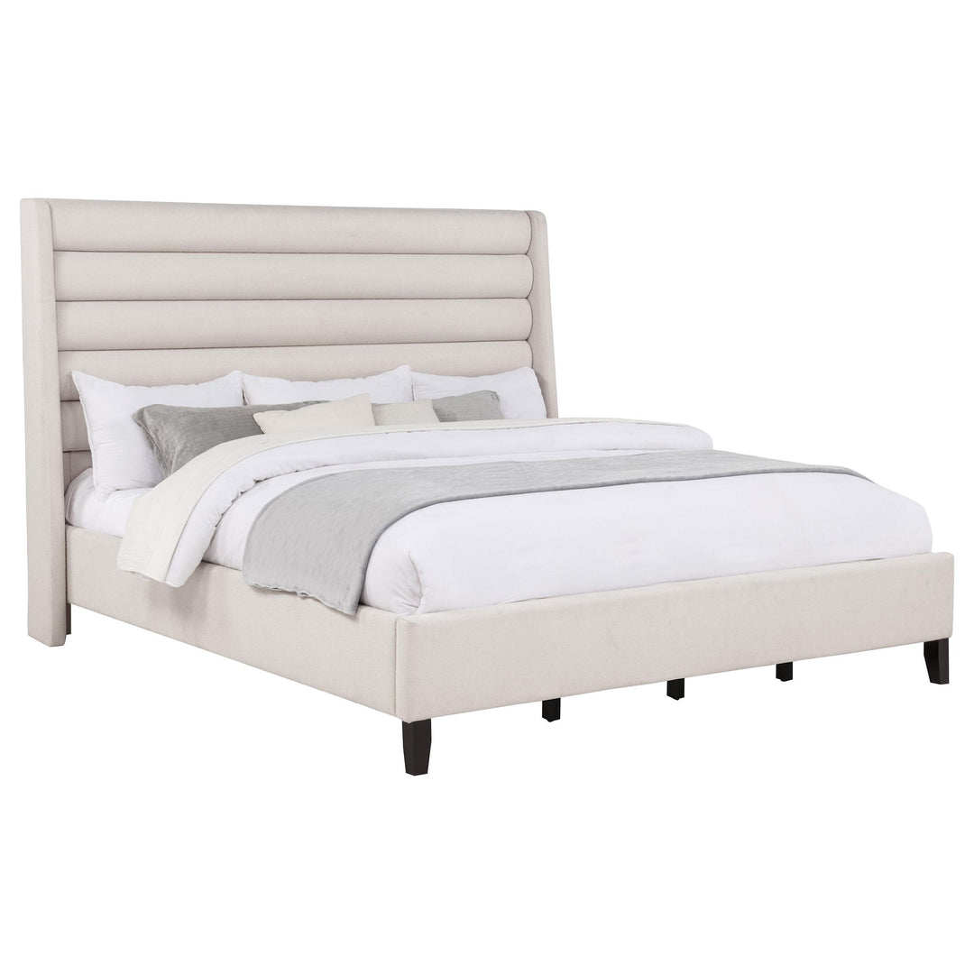 Leslie Upholstered Tufted Eastern King Wingback Platform Bed Beige