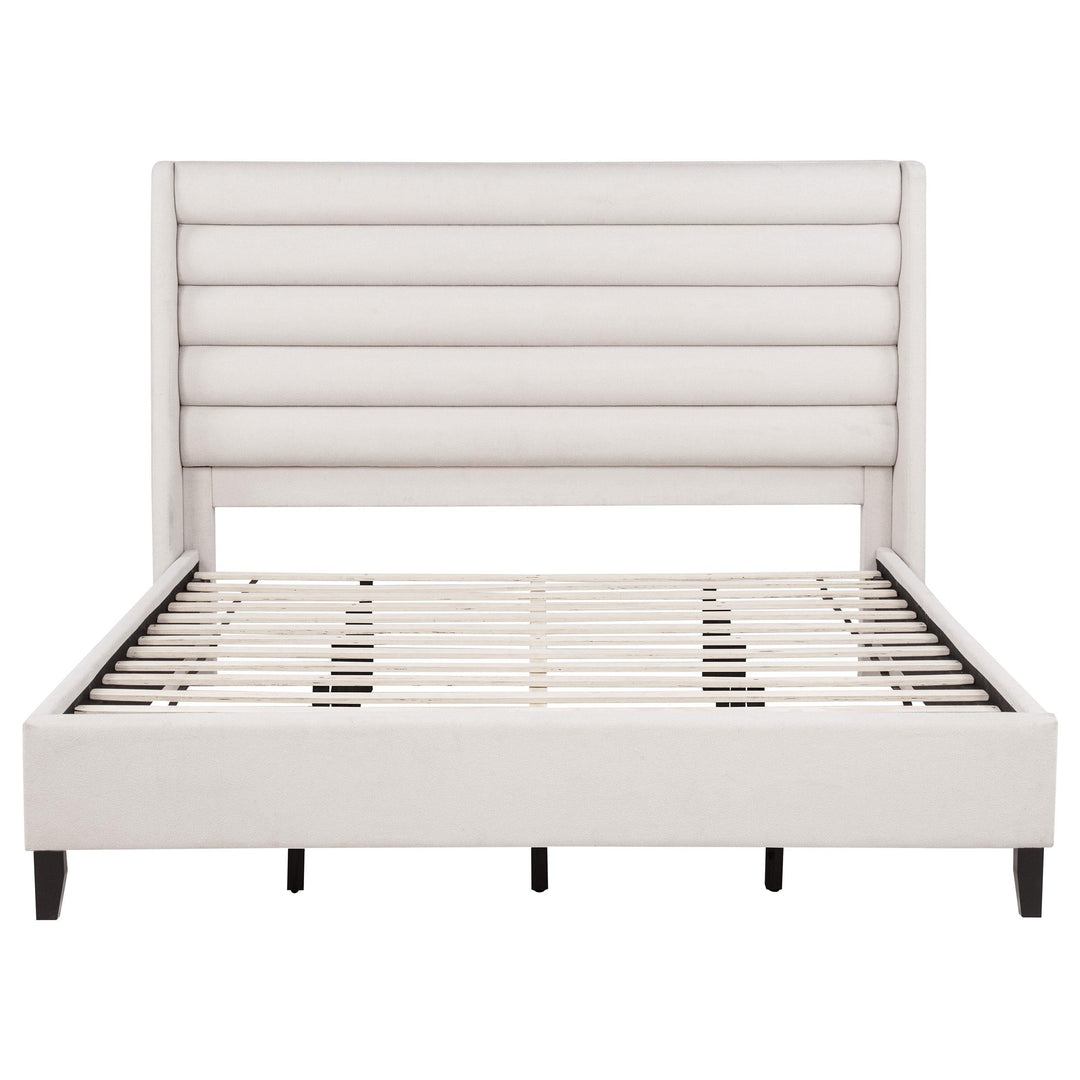 Leslie Upholstered Tufted Eastern King Wingback Platform Bed Beige