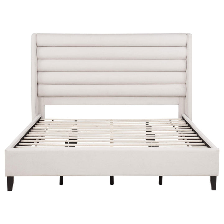 Leslie Upholstered Tufted Eastern King Wingback Platform Bed Beige