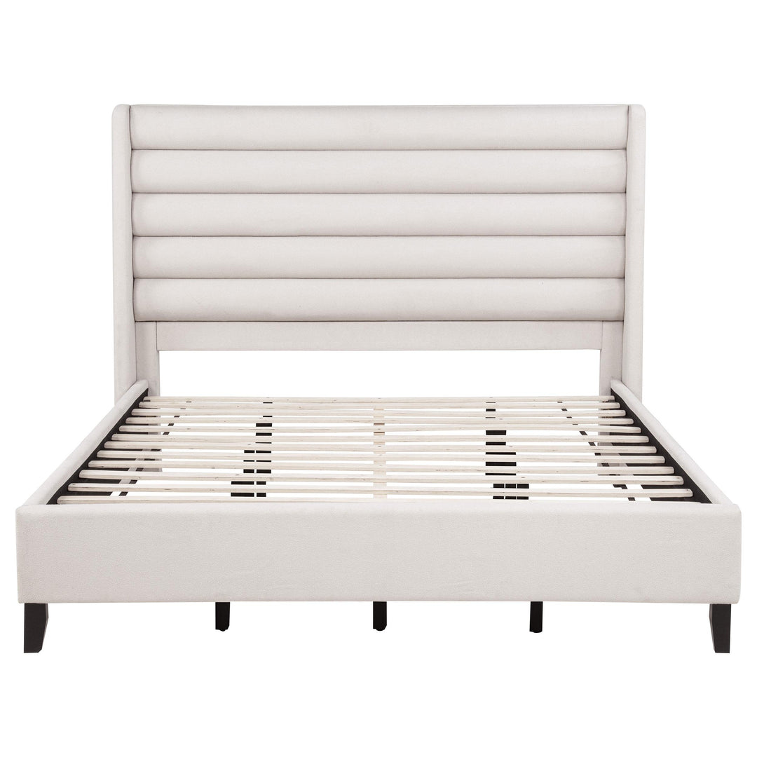 Leslie Upholstered Tufted California King Wingback Platform Bed Beige