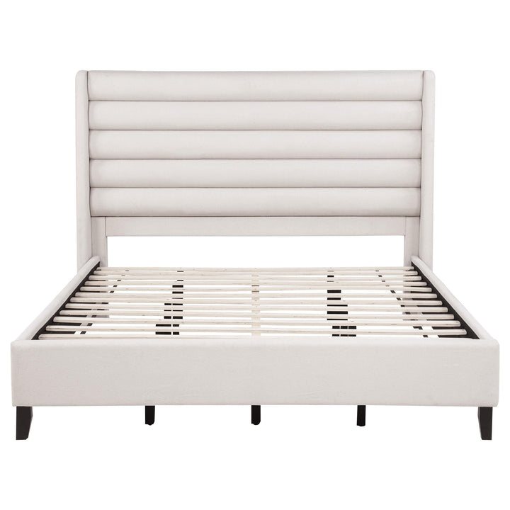 Leslie Upholstered Tufted California King Wingback Platform Bed Beige