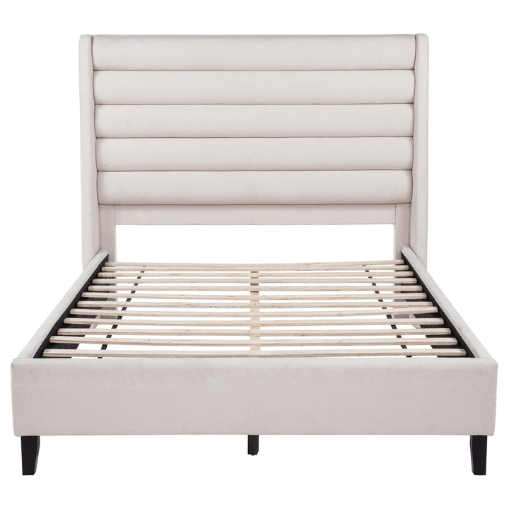 Leslie Upholstered Tufted Queen Wingback Platform Bed Beige