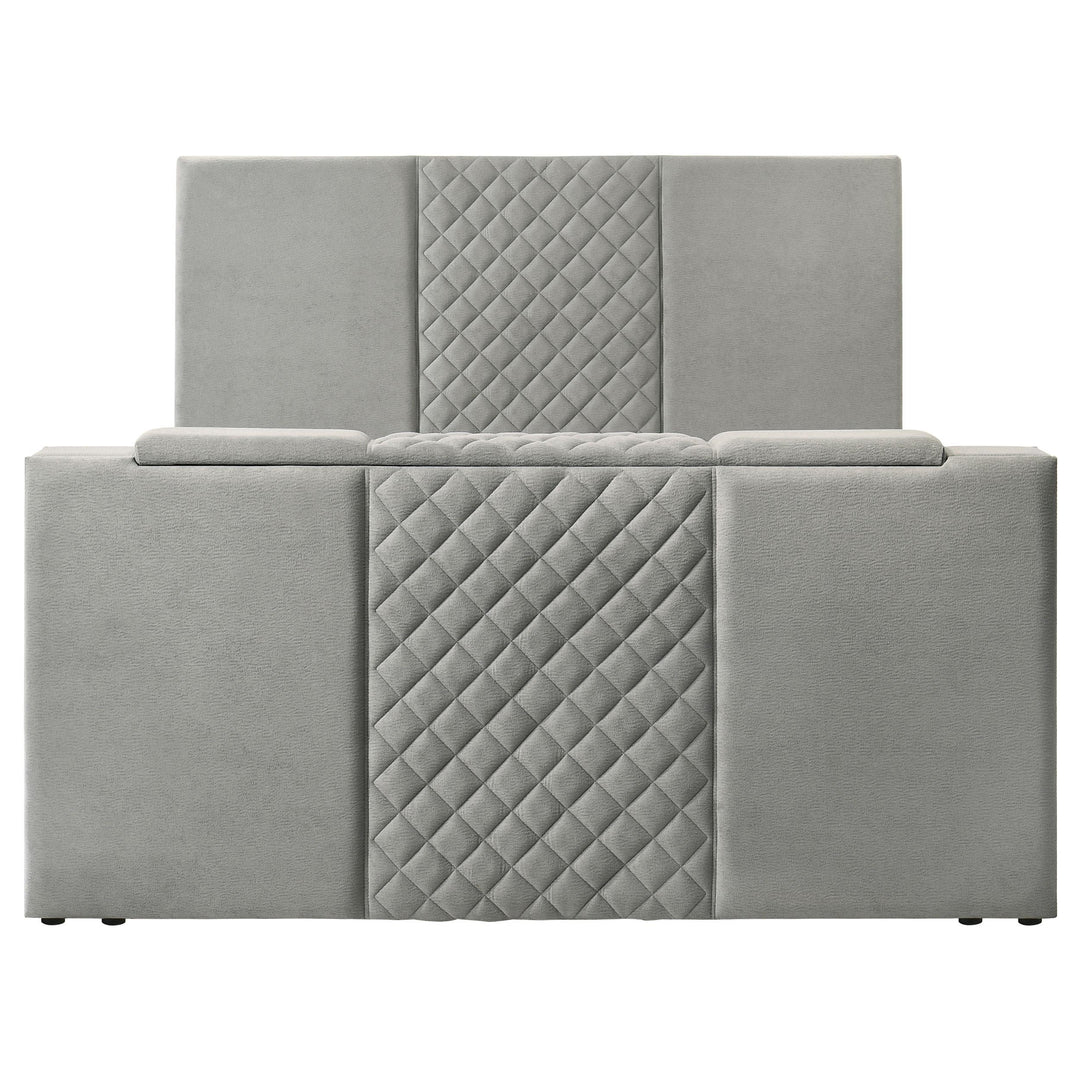Tara 61-inch Upholstered Eastern King Panel TV Bed Grey