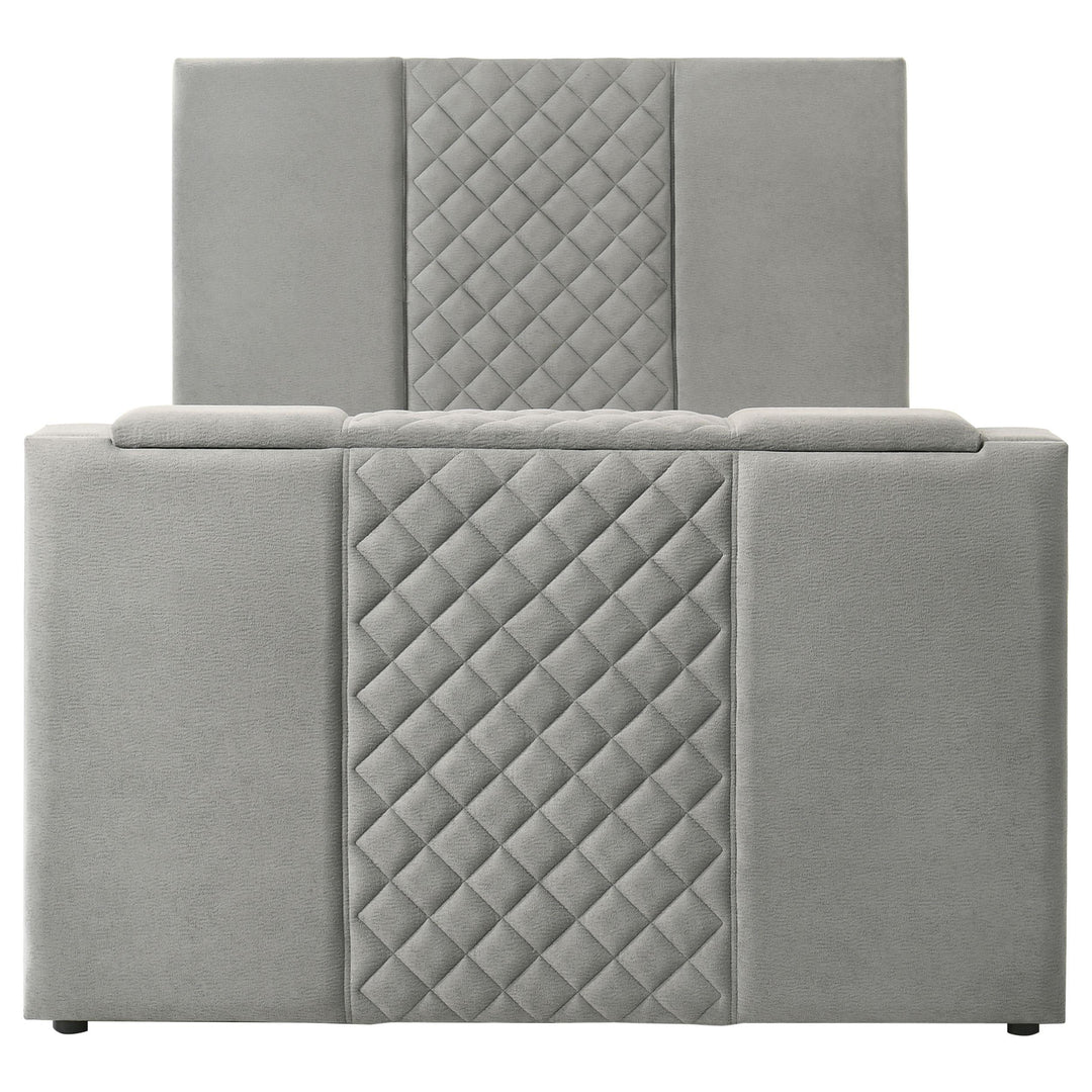 Tara 61-inch Upholstered Queen Panel TV Bed Grey