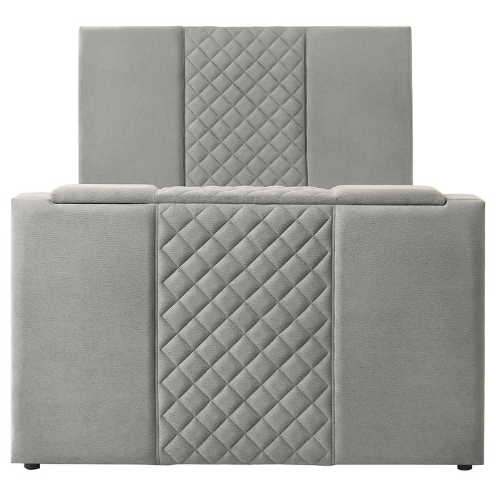 Tara 61-inch Upholstered Queen Panel TV Bed Grey