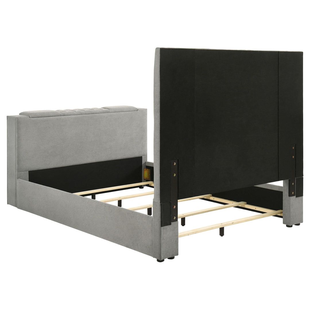 Tara 61-inch Upholstered Queen Panel TV Bed Grey