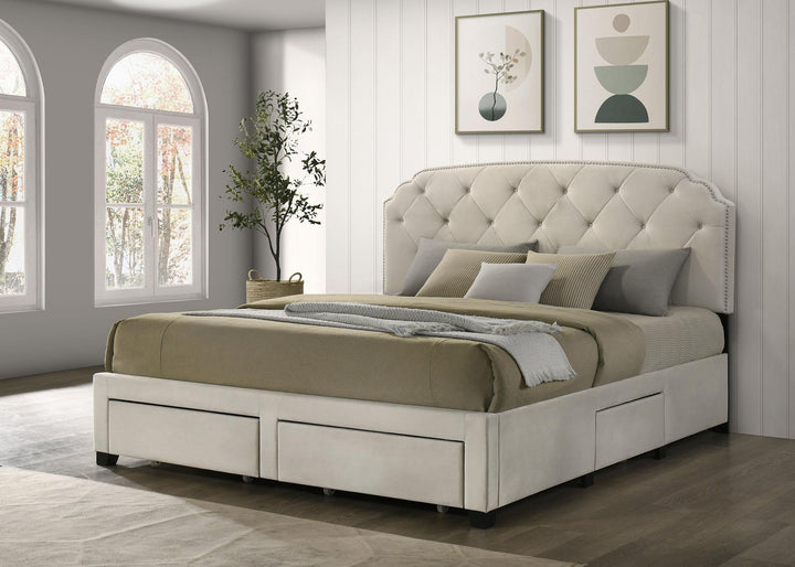 Marianna 4-drawer Upholstered Eastern King Storage Bed Cream