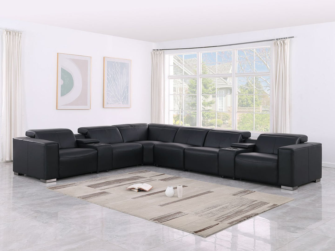 1208 - 8 Piece L Shaped Leather Sectional With 4 Power Recliners & Power Headrests