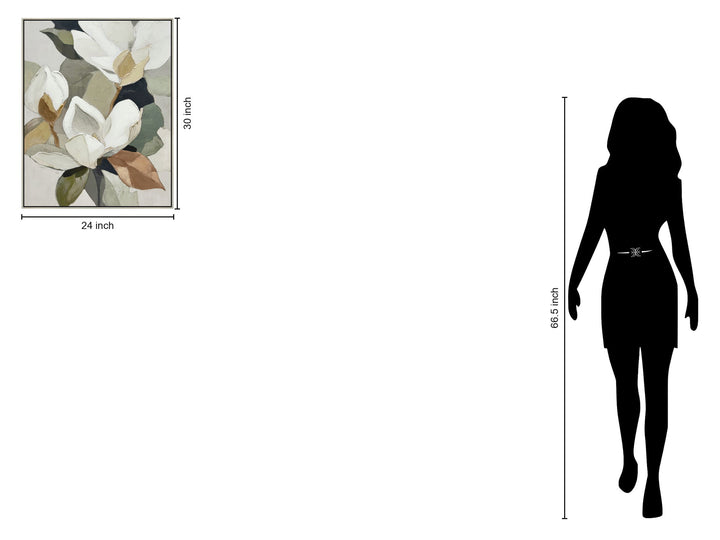 "Magnolia Serenity I" Hand-Embellished Canvas In Frame - Green / Orange / White