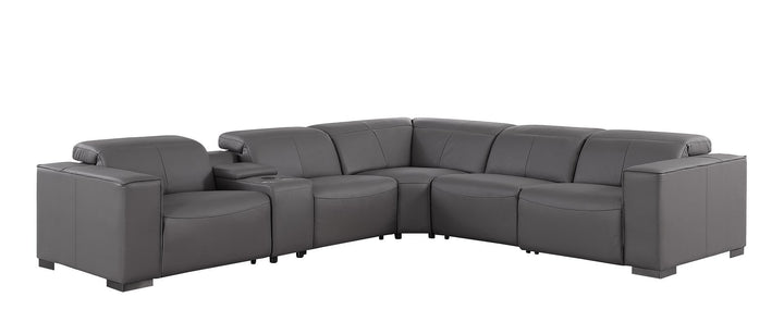 1208 - 6-Piece L-Shaped Leather Reclining Sectional With 3 Power Recliners