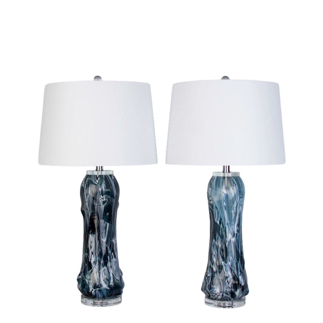 Tidal Elegance Art Glass &amp; Crystal Table Lamp (Set of 2) - Deep Sea Swirl / Clear Crystal