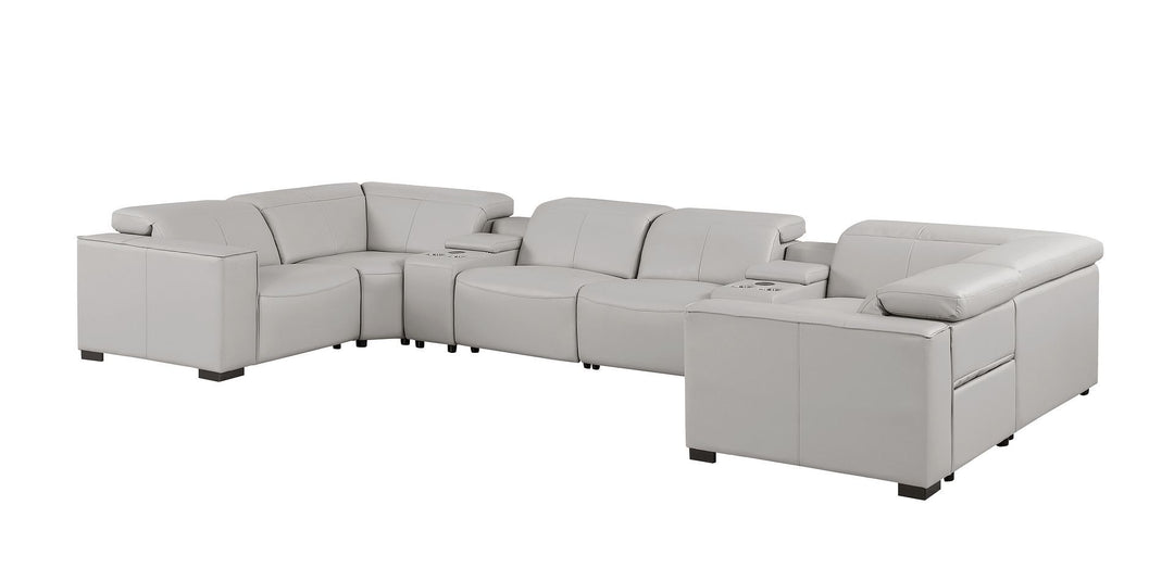 1208 - 8 Piece Modular Leather Sectional With 2 Power Recliners &amp; Power Headrests