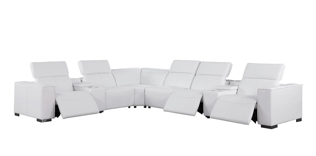 1208 - 8 Piece L Shaped Leather Sectional With 3 Power Recliners &amp; Power Headrests
