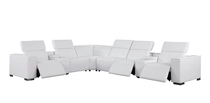 1208 - 8 Piece L Shaped Leather Sectional With 3 Power Recliners &amp; Power Headrests