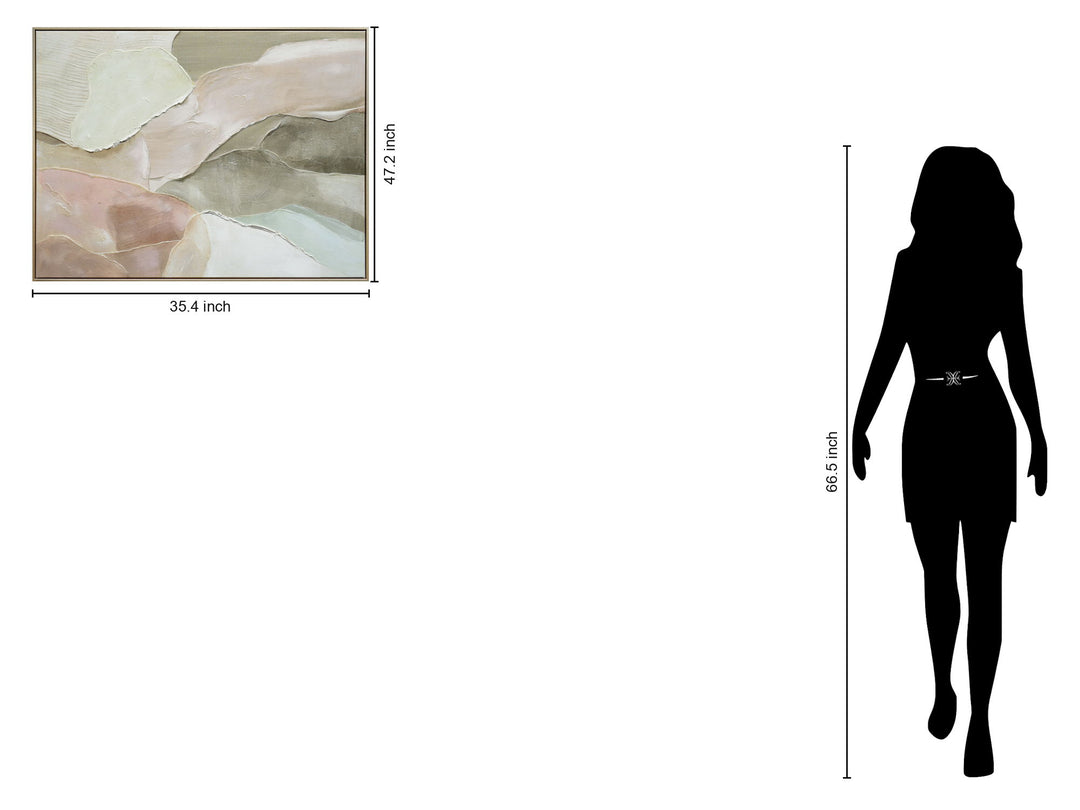 "Ethereal Layers" Hand-Embellished Canvas In Frame - Soft White / Muted Green / Taupe