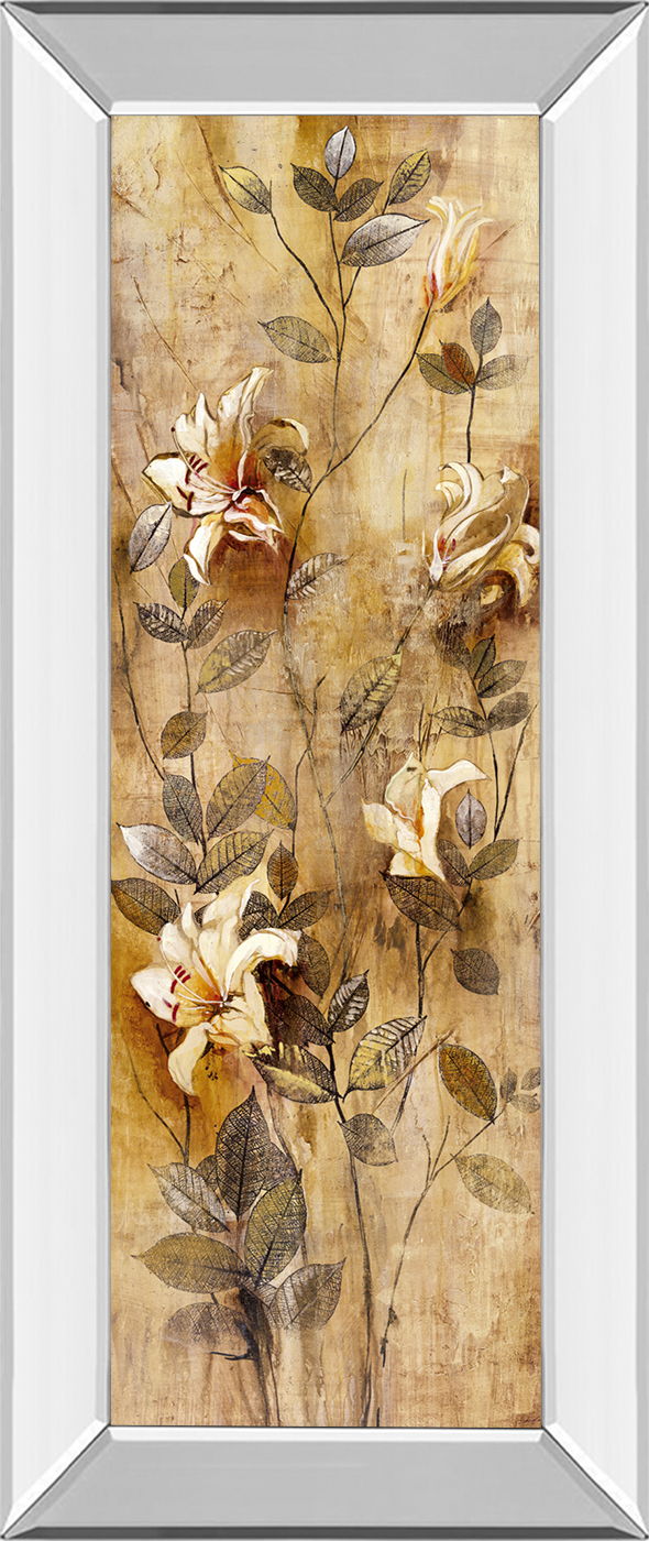 Candlelight Lilies I By Douglas - Mirror Framed Print Wall Art - Beige