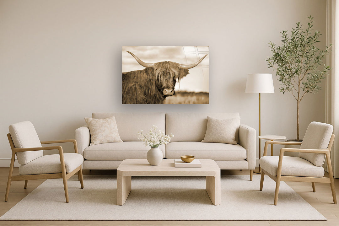 Tempered Glass With Foil - Highland Cow 1 - Light Brown