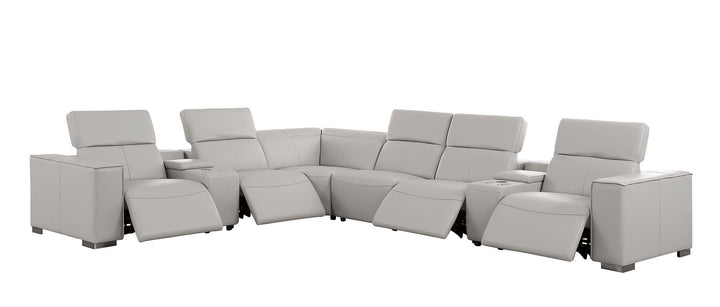 1208 - 8 Piece L Shaped Leather Sectional With 4 Power Recliners &amp; Power Headrests