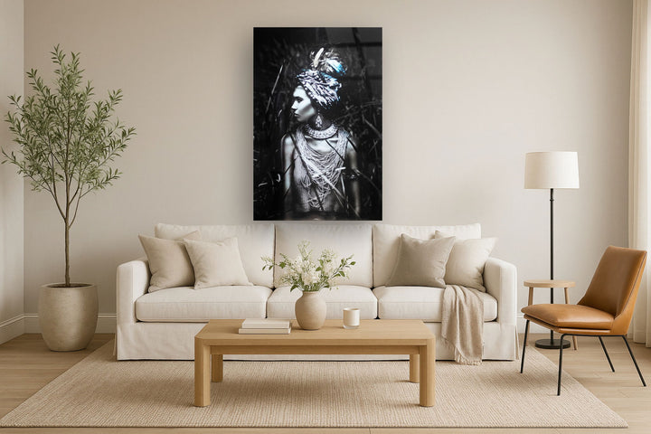 Temp Glass With Foil &amp; Rhinestones - Woman Native - Dark Gray