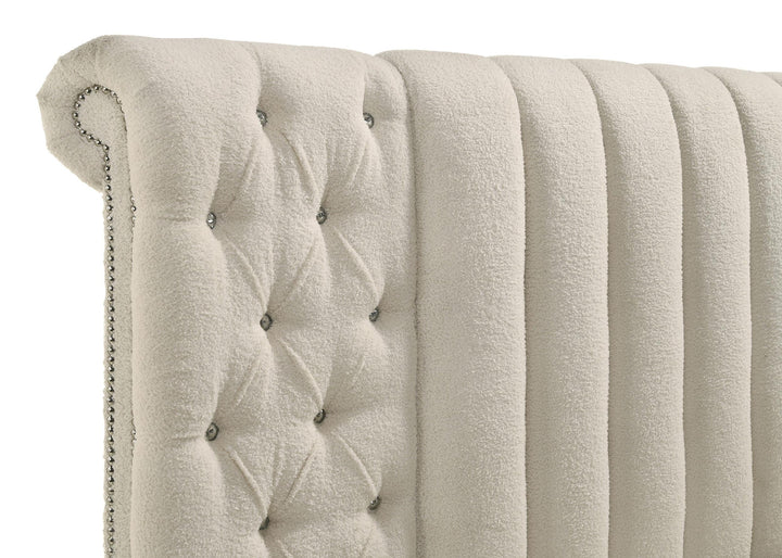 Sonya Upholstered Eastern King Round Storage Bed Ivory