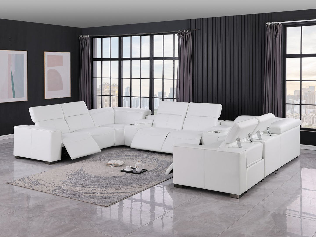 1208 - 10 Piece U Shaped Leather Sectional With 4 Power Recliners &amp; Power Headrest