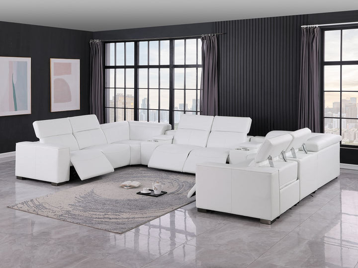 1208 - 10 Piece U Shaped Leather Sectional With 4 Power Recliners &amp; Power Headrest