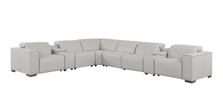 1208 - 8 Piece L Shaped Leather Sectional With 4 Power Recliners &amp; Power Headrests