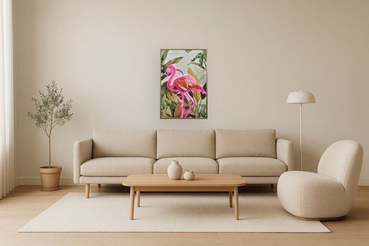 Electric Flamingo Oasis - 33" x 48" Framed Wall Art