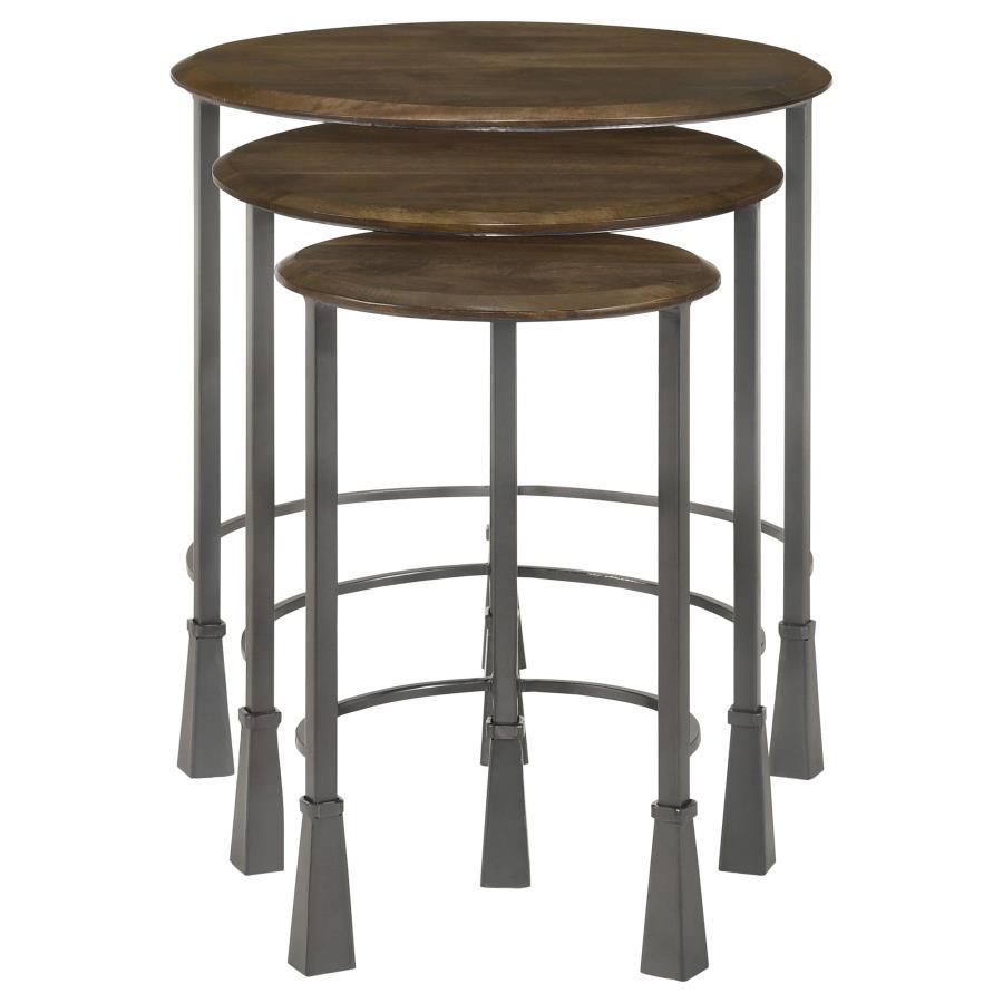 Deja - 3 Piece Round Nesting Table Set - Natural And Gunmetal